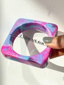 1pc Retro Amber Texture Tie Dye Acrylic Wide Bracelet, Pink & Blue Gradient, Exaggerated Design Suitable For Music Festivals, Parties, Holidays, Layering - Multicolor - View 11