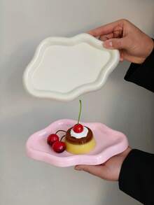1个云朵造型甜点盘、蛋糕盘、咖啡桌小吃盘、家用厨房餐厅陶瓷云朵盘 - 彩色 - 查看 7