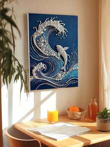 新款珍珠画鱼跃浪无框DIY钻石画创意钻石画套装，适合卧室装饰、客厅墙面艺术、房间装饰、艺术品、朋友生日礼物、圣诞节、新年、情人节、节日礼物，新颖有趣。 - 彩色 - 查看 2