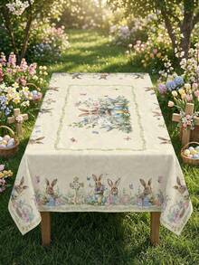 1 pièce/Chemin de table rétro Macaron Lapin, Œuf de Pâques et Floral, Nappe en polyester durable de style vintage, Décoré avec des motifs mignons de lapin, d'œuf et de fleurs, Convient pour le brunch de jardin de Pâques, les fêtes de printemps en extérieur, les rassemblements familiaux, la décoration de table familiale et les célébrations de fêtes. - Multicolore - Voir 4