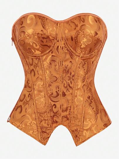 Áo corset phong cách Punk, không dây vai, chất liệu jacquard, ôm eo, khóa kéo bên hông kiểu cổ điển, áo bustier ôm sát, dây đeo sau, áo camisole mặc trong.