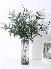 1/3pcs Artificial Olive Leaf Branches, Fake Olive Leaves, Artificial Plants Olive Leaves, Green Leaves Spray Suitable For Tall Vases, Home, Living Room, Wedding, Dining Table Decor - Green - View 6