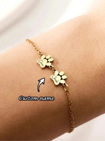 1PC Custom Personalized Paw Print Multi Name Bracelet, Stainless Steel Bracelet, Custom Pet Name Bracelet, Teen Minimalist Jewelry, Custom Bracelet, Can Be Customized With 1-3 Names, Minimalist Dog And Cat Paw Jewelry, Pet Lovers Gifts, Valentine's Day Gifts, Mother's Day Gifts, Teen Birthdays, Personalized Anniversary Gifts