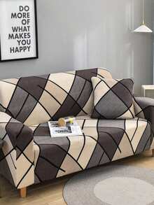 1 pieza Funda de sofá de estiramiento con patrón geométrico, de tela de poliéster moderna, lavable a máquina, adecuada para todas las estaciones - Marrón - Ver 7