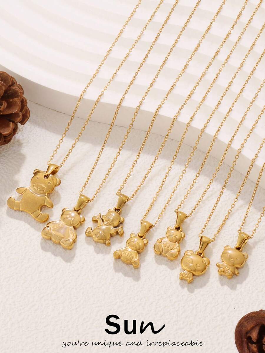 1pc Stainless Steel Bear Necklace For Women Fashion Ins Cute 18K Gold Plated Bear Pendant Chain Necklaces Jewelry - Necklace - View 1