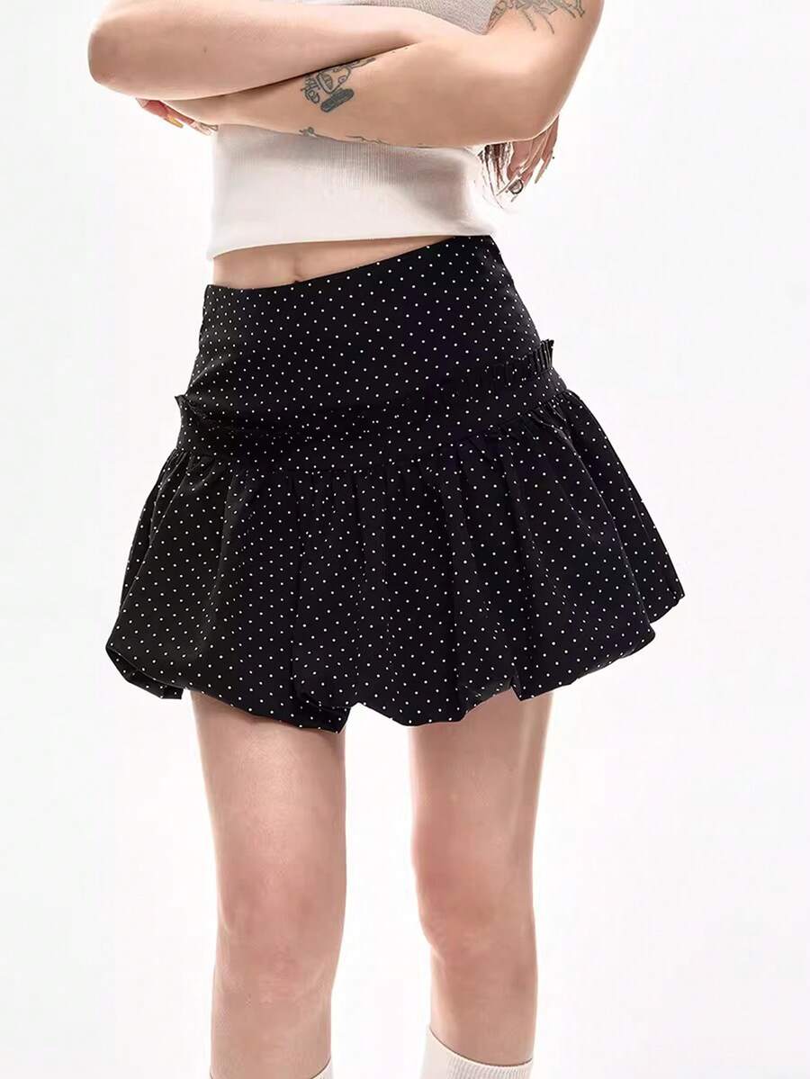 Chân váy voan chấm bi bồng bềnh, chân váy chữ A cạp cao, chân váy đèn lồng, chân váy ngắn ngọt ngào và gợi cảm, hàng mới về mùa hè. - màu đen - Xem 1