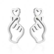 1 par snygga hjärtformade örhängen i rostfritt stål med gester, lämpliga för tillfälliga tillfällen som vardagsaktiviteter och sammankomster med bästa vänner - GED137 - Visa 3