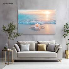 1 Pc Canvas Painting, Beach Sunset Coastal Art - Turquoise Waves And Floral Beaches , Wooden Framed Art,High Quality ,Thickness 2. 25cm/1in Thick Wall Art Printed Poster, Cuadros,Directly Hung For Family Gifts, Living Room Decoration, Bathroom Decoration, Bedroom Decoration, Kitchen Decoration, Bar Decoration, Office Decoration. Halloween, Christmas And Valentine's Day Gifts, 2D Flat - 彩色 - 查看 4