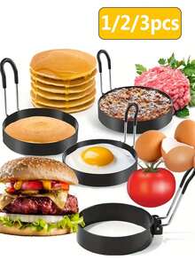 2pcs Stainless Steel Egg Rings - Non-Stick, Easy Flip, Round, Multipurpose Egg Mold, Great For Birthday, Fried Eggs, Pancakes, Omelets - Essential Kitchen Gadget - Black - View 12