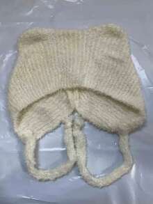 1 件女士可爱熊耳保暖耳套捕手帽，针织厚蓬松毛绒帽适合秋冬户外旅行骑行冬季女士