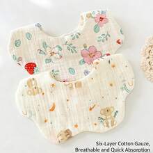 2件/3件套 6层纱布婴儿围兜，可爱卡通口水巾，吸水性强，防吐奶婴儿拍嗝巾 - 彩色 - 查看 2