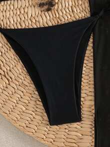 Set de 3 piezas Traje de baño elegante y sexy con espalda descubierta, adecuado para vacaciones en la playa en todas las estaciones - Negro - Ver 5