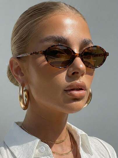 1 Pair Women's Leopard Print Oval PC Frame Vintage Fashion Glasses, For Street Style And Runway