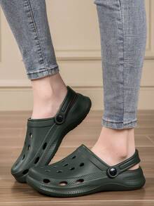 Zuecos transpirables unisex, adecuados para todas las estaciones, ligeros, antideslizantes, silenciosos, multifuncionales para uso en interiores/exteriores - Verde militar - Ver 2