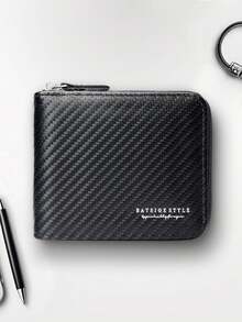 New Carbon Fiber Texture Men's Wallet, Transparent Window Card Holder, Zipper Coin Pouch - Multicolor - View 3