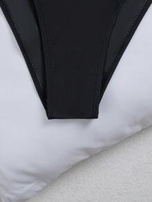 黑白拼接休闲女士泳装两件套，适合海滩、生日派对、度假、运动健身、夏季和春季穿着。 - 黑色 - 查看 9