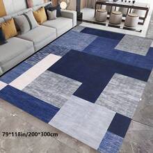 1pc 850gsm Thick 5mm Velvet Modern Geometric Nordic Style Area Rug - 79" X 118", Non-Slip, Machine Washable, Soft Plush Fabric, Blue & Gray Patchwork Design, Suitable For Living Room, Bedroom Or Kitchen Decor - Multicolor - View 3