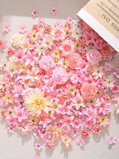 50pcs Pink Artificial Flower Supplies Kit - Lifelike Blooms, DIY Headpieces, Wreath Materials, Wedding Flowers. Suitable For Making Flower Crowns, Holiday & Birthday Party Decor, Bridal Wrist Corsages, Home & Floral Shop Decorations, Mother's Day Decor, Year-Round Use.