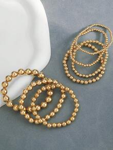 1 Set Retro Hong Kong Style Asymmetrical Exaggerated American Hip-Hop INS Beaded Bracelet Set - Gold - View 3