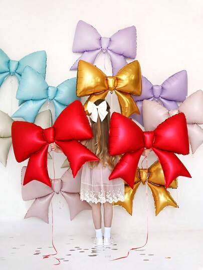 2/6pcs Large Matte Cream Blue, Gold, Red, Purple, Pink Bow-Shaped Foil Balloons, Suitable For Birthday Party, Anniversary, Wedding, Valentine's Day, Baby Shower, Bridal Shower, Mother's Day Party Decoration