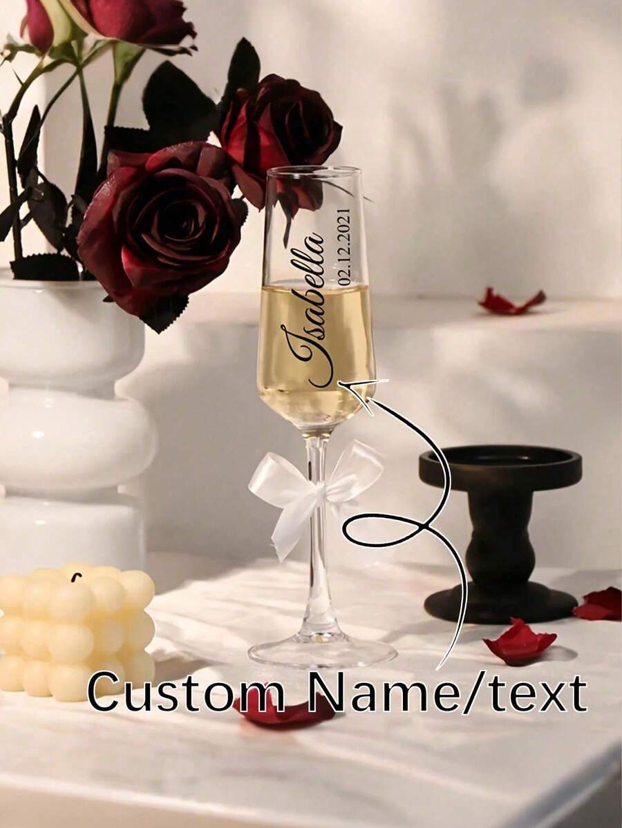 Personalized Champagne Flutes, Customized Champagne Glasses For Bride And Bridesmaids - Reusable, Machine Washable, Customized Champagne Flutes With Bow/Bride And Bridesmaid Wedding Party Glasses - Multicolor - View 1