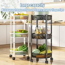 Storage Rack, Kitchen Fruit And Vegetable Rack, 3-Tier Rolling Basket With Wheels, Multifunctional Fruit And Vegetable Rack, Rolling Storage Cart, Kitchen Shelf For Kitchen, Bathroom And Living Room - 黑色 - 查看 5