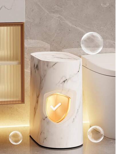 14L/3.7 Gallon Compact Trash Can With Lid - Marble And Wood Grain Pattern, Pedal-Operated Design, Suitable For Bathroom, Kitchen, Living Room - Odor-Proof, No Power Required