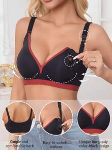 Women's Contrast Color Simple Comfortable Non-Sagging Durable Nursing Bra - Black - View 1