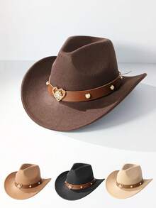 1pc Women's Western Cowboy Hat With Cow Headband, Exquisite Workmanship, Outdoor Riding, Hiking, Driving, Party, Cowboy Accessories - Multicolor - View 6