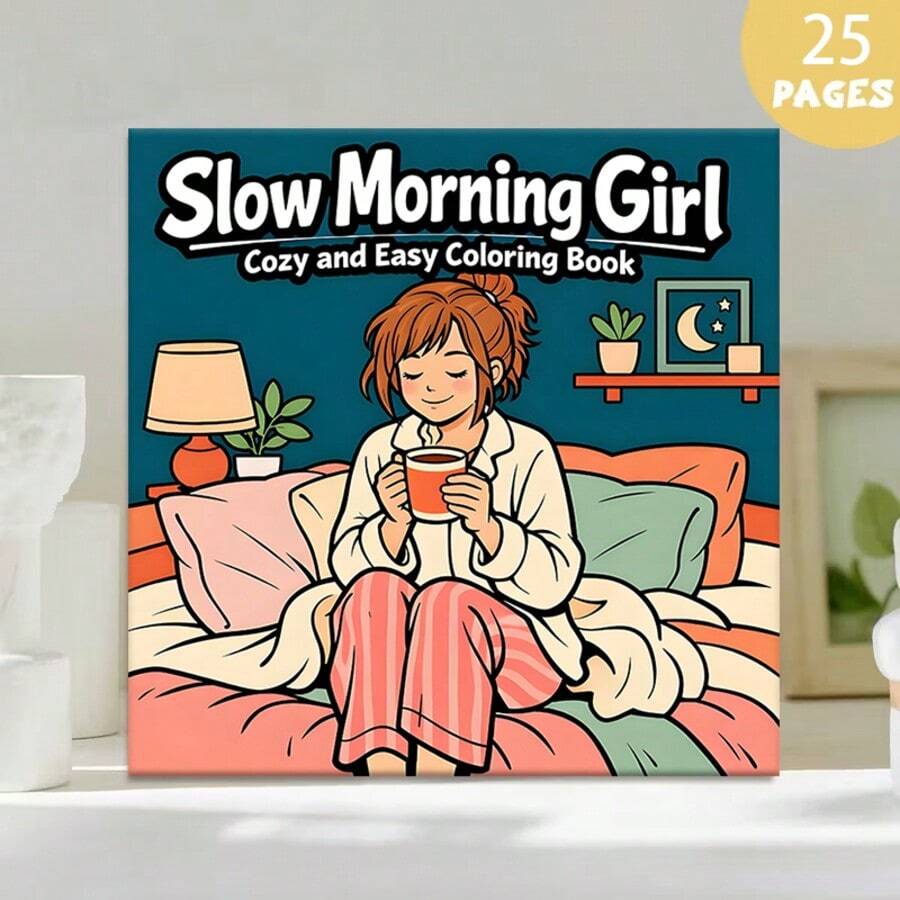 （升级豪华版，厚纸，20.5 * 20.5厘米）《慵懒早晨女孩涂色页 - 25款温暖宁静的线条艺术设计》，适合情侣和家庭，也适合派对、情人节、生日和其他节日。绘画和学习用品、书籍、涂色书、学习用品、学校、圣诞节、万圣节、情人节、生日、返校礼物、涂色书、绘画书、书籍 - 單件 - 查看 1