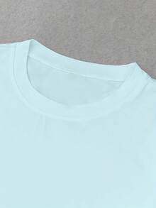 1pc Women'S Cute Cat Print Crop Top T-Shirt - Light Blue Short Sleeve Tee With Pink Bow Detail, Casual Y2K Style, Perfect For Casual Attir Valentine's Day Shirts - Light Blue - 查看 5