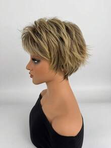 Women's Wigs, Short And Slightly Curled Wigs, Breathable Headpieces, Daily Wear And Makeup, Dance Parties, Birthday Gifts, Universal Sizes, Non Adhesive Wigs, Mother's Day, Halloween, Christmas - Gold - View 5