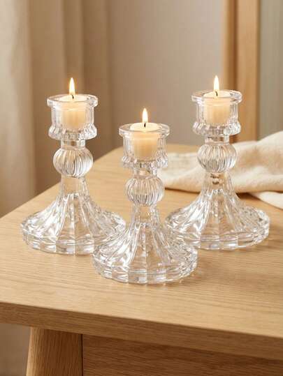 1 Pc/Set The Diamond Patterned High Transparency Glass Candle Holder Is An Elegant European Style Transparent Candlestick Holders. It Can Be Used As A Home Decoration For Living Room Coffee Tables, Bedroom Headboards, Study Desks, And Is Also Suitable For The Dining Atmosphere Of Dining Tables, Dinners, And Afternoon Tea.