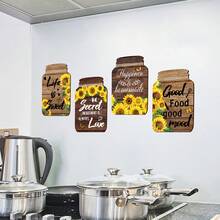 4件套向日葵和美食图案平面墙贴，墙面装饰，适用于房间、家居、厨房装饰 - 多色 - 查看 6