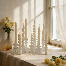 1pc White Long Stem Scented Candle (Candle Holder Not Included), Available In Various Shapes: Beaded, Twisted, Spiral, Wavy, And Striped. Made Of Smokeless Soy Wax, Suitable For Home Decor, Holiday Decor, Living Room Decor, Party Decor, Creating Romantic Ambiance, Candlelight Dinner, Photography Props, Wedding And Wedding Decor, Wedding Gifts, And Women Gifts. - Multicolor - View 9