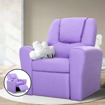  Keezi Kids Recliner Chair Purple PU Leather Sofa Lounge Couch Children Armchair