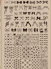 热门美甲印花板，带背板，图案包括蝴蝶结、花朵、蕾丝和格子——美甲转印印花板，美甲工具 - 彩色 - 查看 14