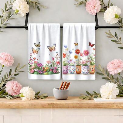 2/4 Pcs Floral Print Dish Towels, Super Absorbent Microfiber Modern Dish Cloths, Cooking And Baking Tea Towels, Cleaning Rags, Hand Towels, Highly Soft And Absorbent, Kitchen Decor, Gifts For Neighbors, Mothers, Birthdays, Housewarming For Friends, Kitchen Essentials, Daily Necessities