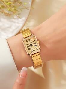 1pc Shiny Glamorous Square Dial Girl's Quartz Watch, Seamless Transition Between Business And Casual, Birthday Gift / Holiday Gift - Gold - View 10