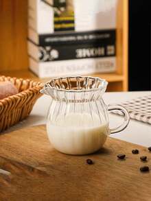 1pc Mini Creative Handmade Striped Glass Creamer/Milk Jug, Heat-Resistant Glass Coffee Milk Cup, Sauce Cup, Microwave - Transparent - View 4