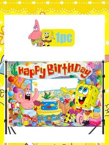 SpongeBob SquarePants Theme Party Backdrop, Cross-Border Birthday Happy Decoration Banner Supplies, Cartoon Fish Brother Hanging Cloth, Dorm Bedroom Wall Decor Creative Background Cloth, Cute - Multicolor - View 8