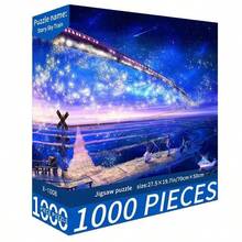 1000片拼图玩具，尺寸70厘米*50厘米，油画风景卡通图案，成人减压，装饰艺术品，适合万圣节、圣诞节、生日礼物 - 彩色 - 查看 6