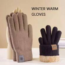 1 Pair Winter Warm Knitted Gloves, Thick Thermal Lined Wool Knit Cycling Gloves, Winter Windproof Touchscreen Gloves, Thick Thermal Lined Knit Gloves, Soft Knit Cycling Warm Gloves, Windproof Thick Thermal Lined Warm Knit Wool Gloves, Snow Gloves - Multicolor - View 2
