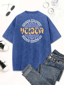 Stonewashed Basic Comfortable T-Shirt For Everyday Wear, Sizes PP To GG, Volcom Art Streetwear Urban Culture Street Fashion Street Graffiti Skater Skateboard Shirt Blouse Unisex Men's Women's 100% Cotton Top Premium Streetwear New Release Immediate Shipping Various Colors!! Plus Size - Màu xanh lam - Xem 1