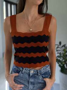 TOP SQUARE WAVES SUMMER KNIT MODAL NEW COLLECTION - 鐵鏽色與黑色 - 查看 1