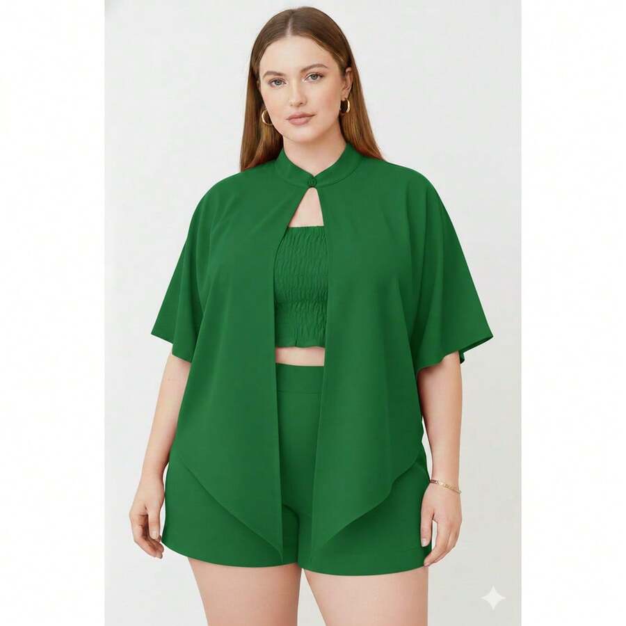 Premium Crepe Set - Kimono Cape & Cropped Top - Verde - Ver 1