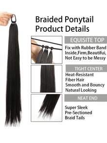 Extensiones de coleta trenzada con banda elástica, extensiones de coleta negras, postizos de coleta para mujeres de 26 pulgadas de largo, rectos, suaves, de fibra sintética natural resistente al calor (color del cabello: negro natural, marrón claro, marrón oscuro, negro parduzco) - Multicolor - Ver 5