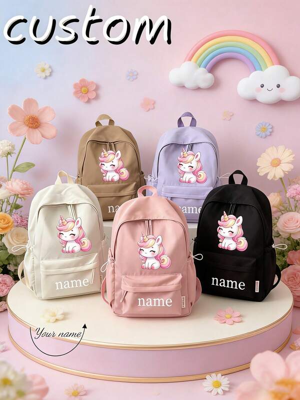 Customize Your Own Backpack With A Cute Cartoon Unicorn Pattern. Customize Your Bag With Your Name Or Holiday Message. Ideal For Everyday Use; Stylish And Versatile With Vibrant Colors; Adorable And Charming; The Perfect Choice For Casual Wear; A Unique Customized Gift For Family And Friends.
