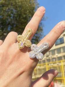 DUBSS 1 pieza Anillo de cruz con diamantes de imitación plateado para hombres, joyería de estilo hip hop - Anillo cruzado - Ver 11