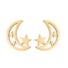 1 Pair ‌ Retro Star And Moon Earrings, Gold ‌ With ‌ Hollowed-Out Design ‌, Crescent Moon, Crescent Five-Pointed Star, Simple Style, Suitable For Daily Wear - GED304 - View 2